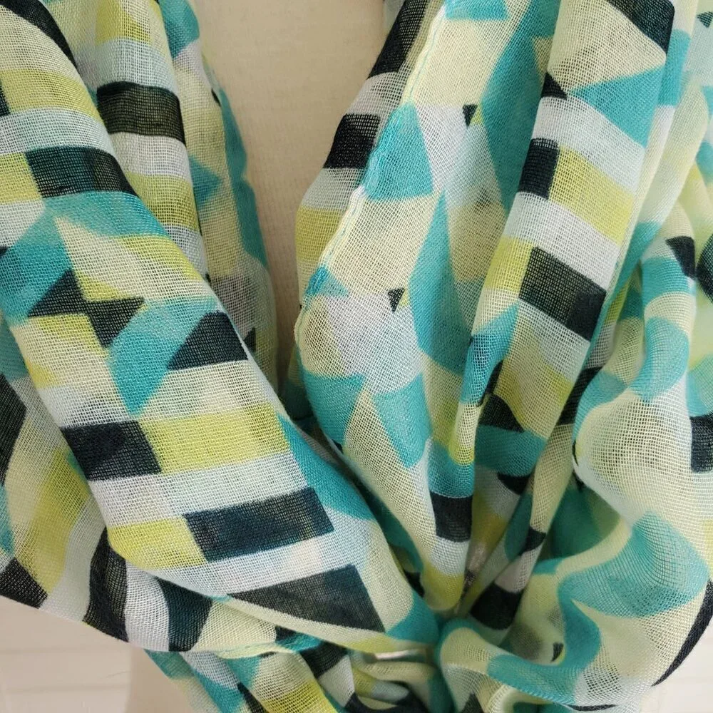 Infinity Scarf Abstract Geo Print Transparent Blue Turquoise Yellow Whimsygoth